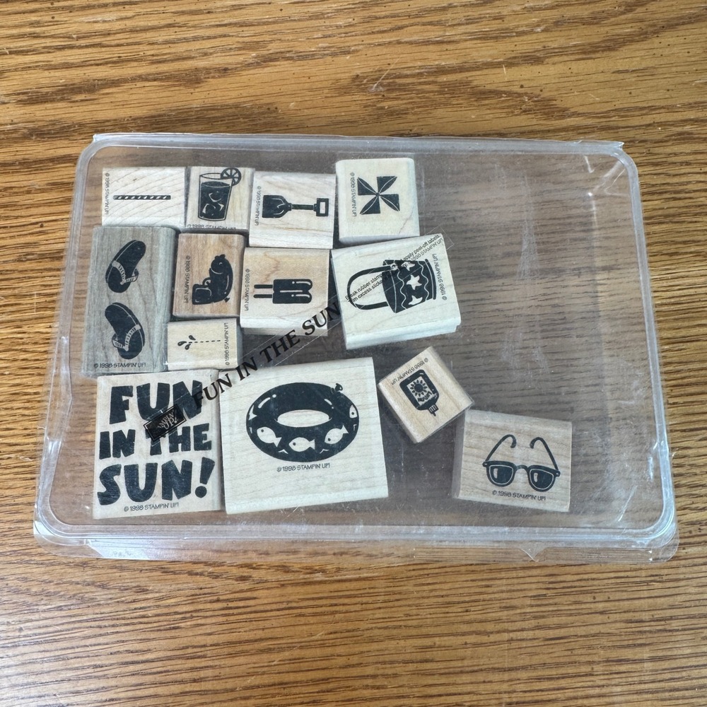 Stampin Up Fun In The Sun 1998 Rubber Wood Block Stamp Set 13 Piece Beach
